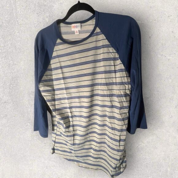 Lularoe Women's Randy Baseball Raglan Blue/White Striped Size Medium-NWT - Picture 1 of 5